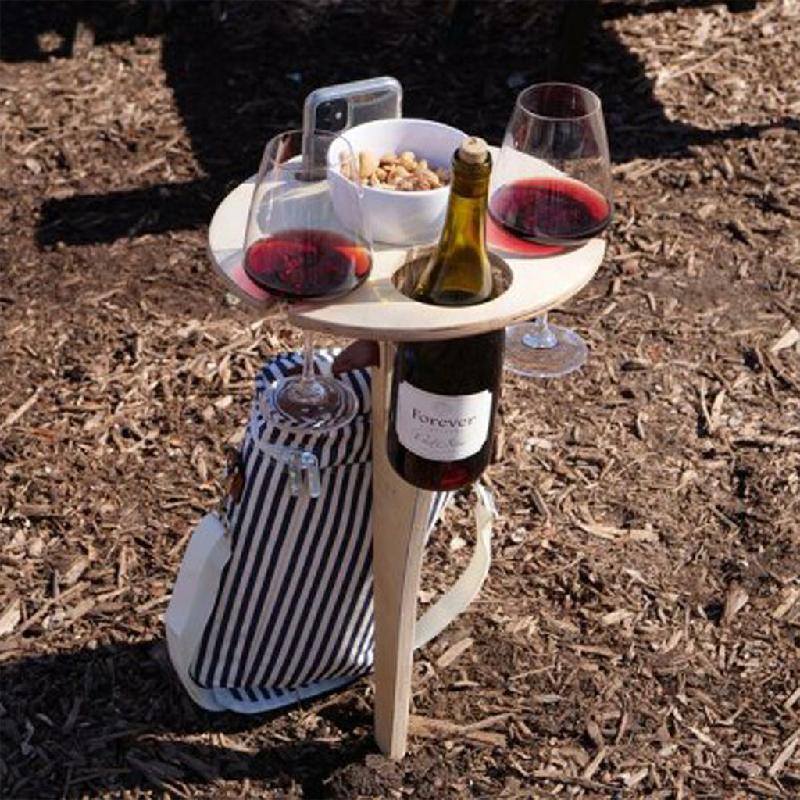 YUOPEEA Outdoor Wine Table Foldable Round Desktop Mini Wooden Picnic Table Collapsible Wine Glass Rack Travel Portable