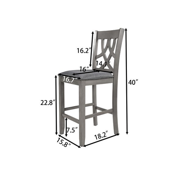 2 Piece Farmhouse Padded Round Counter Height Kitchen Dining Chairs with Cross Back for Small Places， Grey