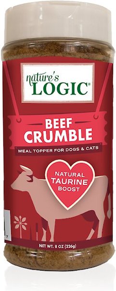 Nature's Logic Beef Crumble Dry Dog and Cat Food Topper， 8-oz bottle