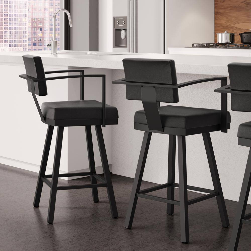 Akers 30 in. Black Faux LeatherBlack Metal Swivel Bar Stool 41431-30WE1B25DAF4