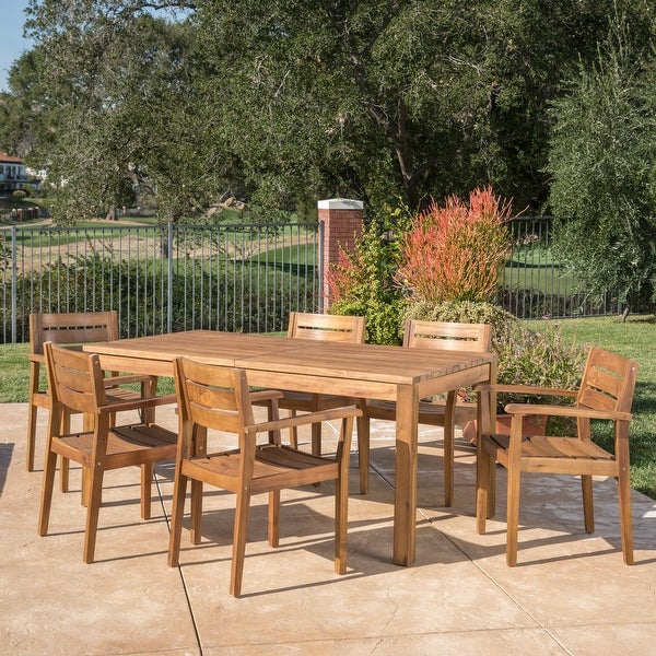 Wilson Outdoor Wood Expandable Rectangle Dining Set by Christopher Knight Home - Overstock - 20102297