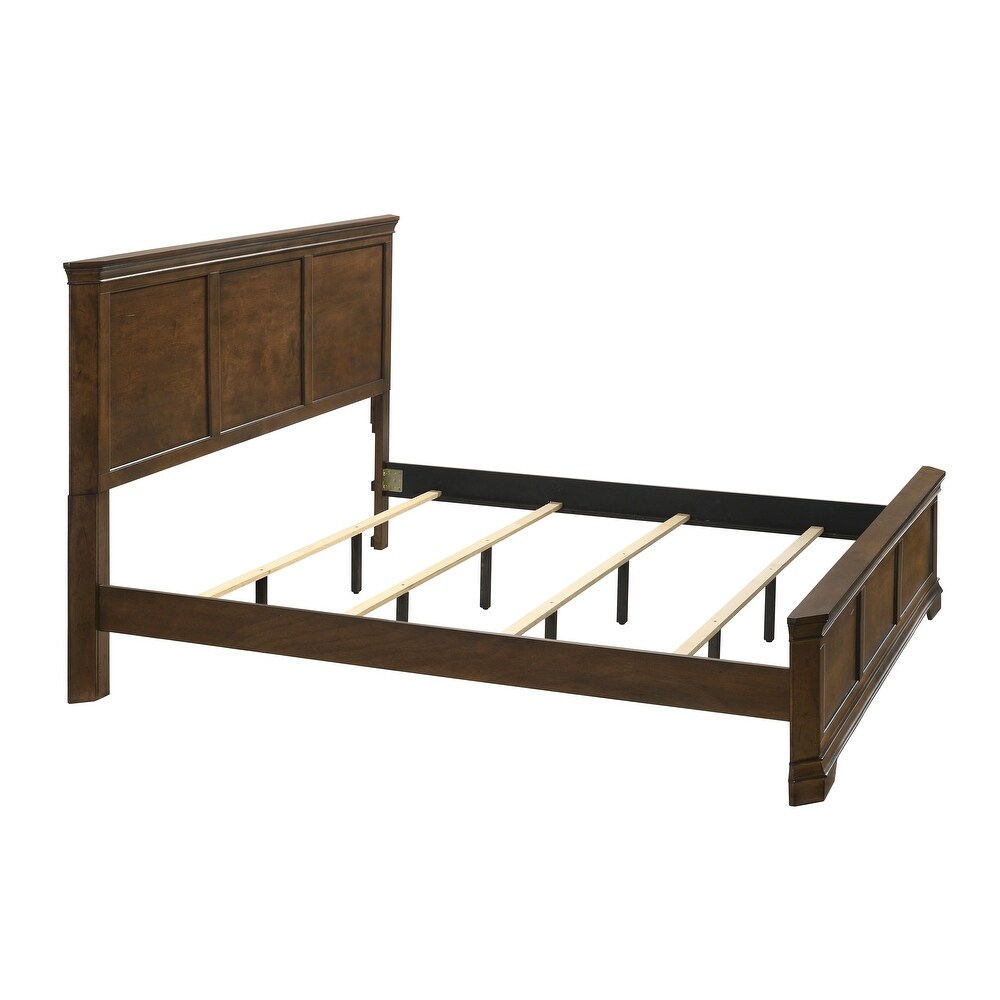 Roundhill Furniture Maderne 3 Piece Wood Bedroom Set  Panel Bed and Two Nightstands  Antique Walnut Finish