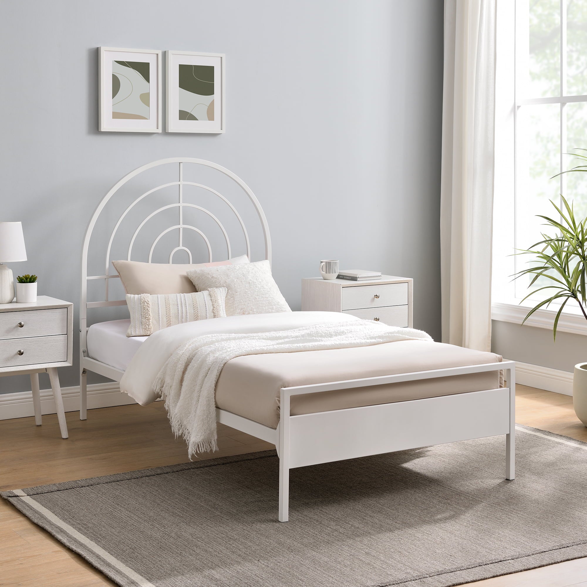 Manor Park Contemporary Metal Arch Twin Bed, White