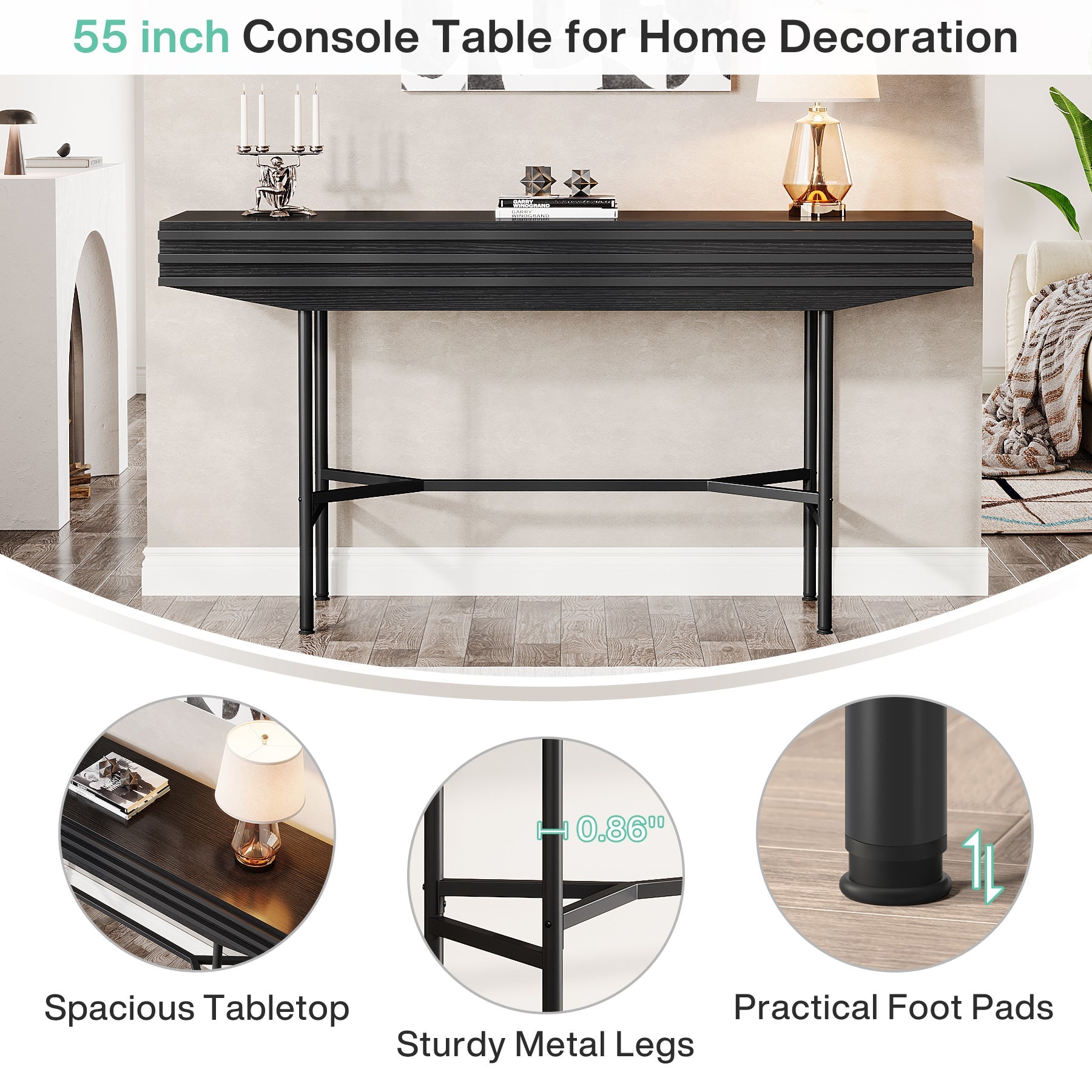 55-Inch Console Table, Narrow Sofa Table Hallway Foyer Table