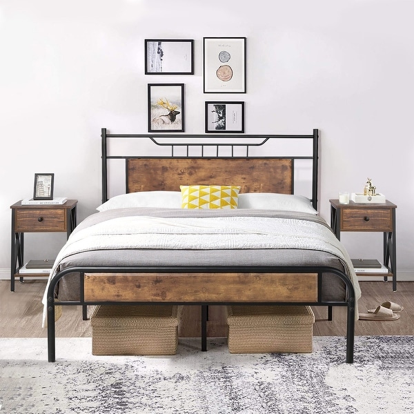 Taomika Mid Century 3-Pieces Bed and Nightstands Sets - - 34810956