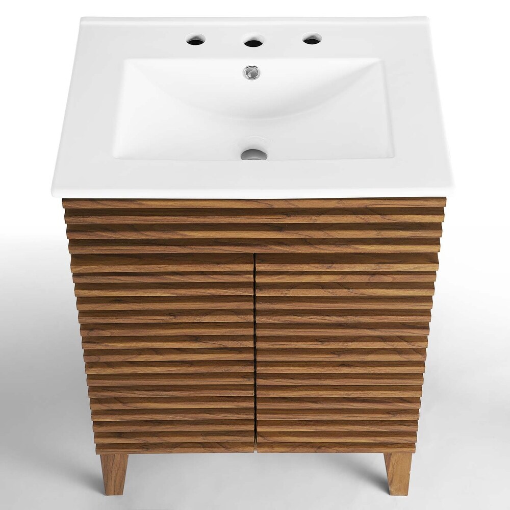 Modway Walnut Grain Vanity with Ceramic Basin