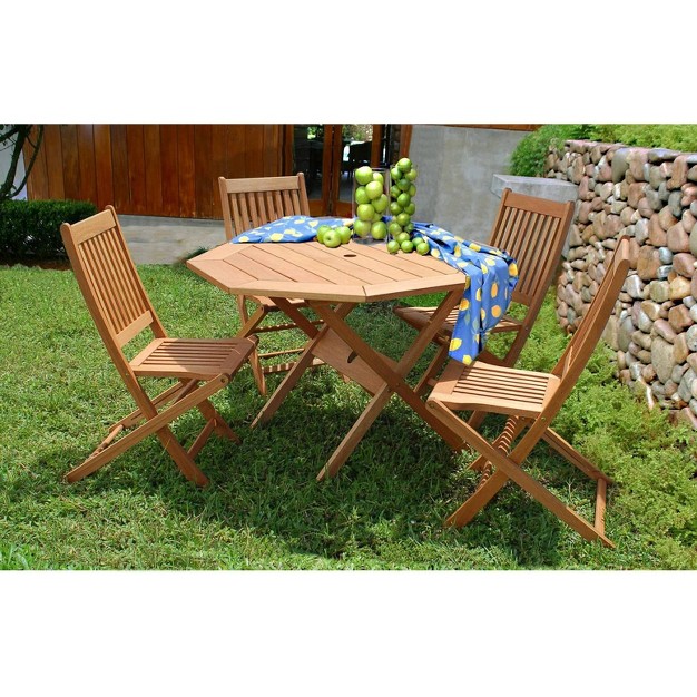 Milano 5pc Patio Eucalyptus Wood Dining Set International Home Miami