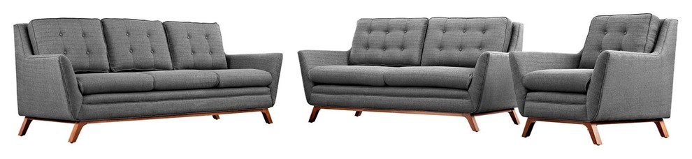 Modern Contemporary Urban Design Living Sofa 3 Piece Set  Red  Fabric   Midcentury   Living Room Furniture Sets   by House Bound  Houzz