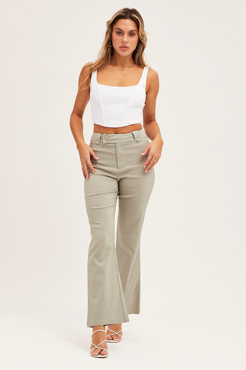 Green Mid Rise Stretch Flare Pant