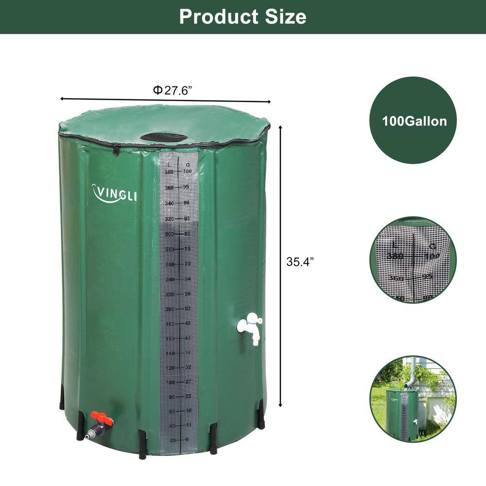 VINGLI Upgraded 100 Gal. Rain Barrel Collapsible Water Tank Storage Container with Volume Scale Mark HDG55000045