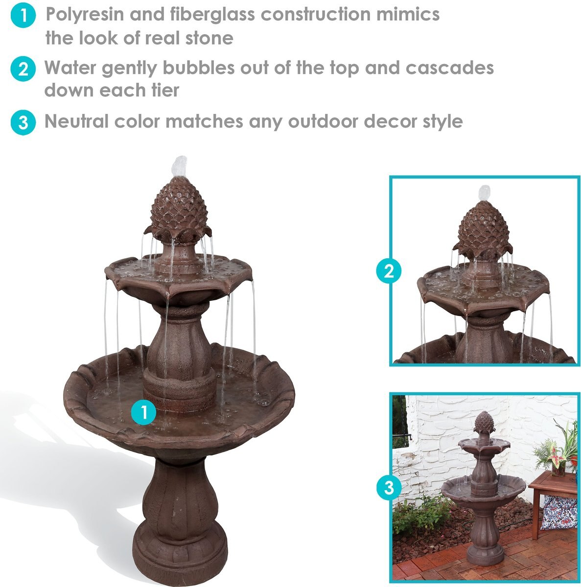 Sunnydaze Decor 2-Tier Curved Plinth Outdoor Water Fountain