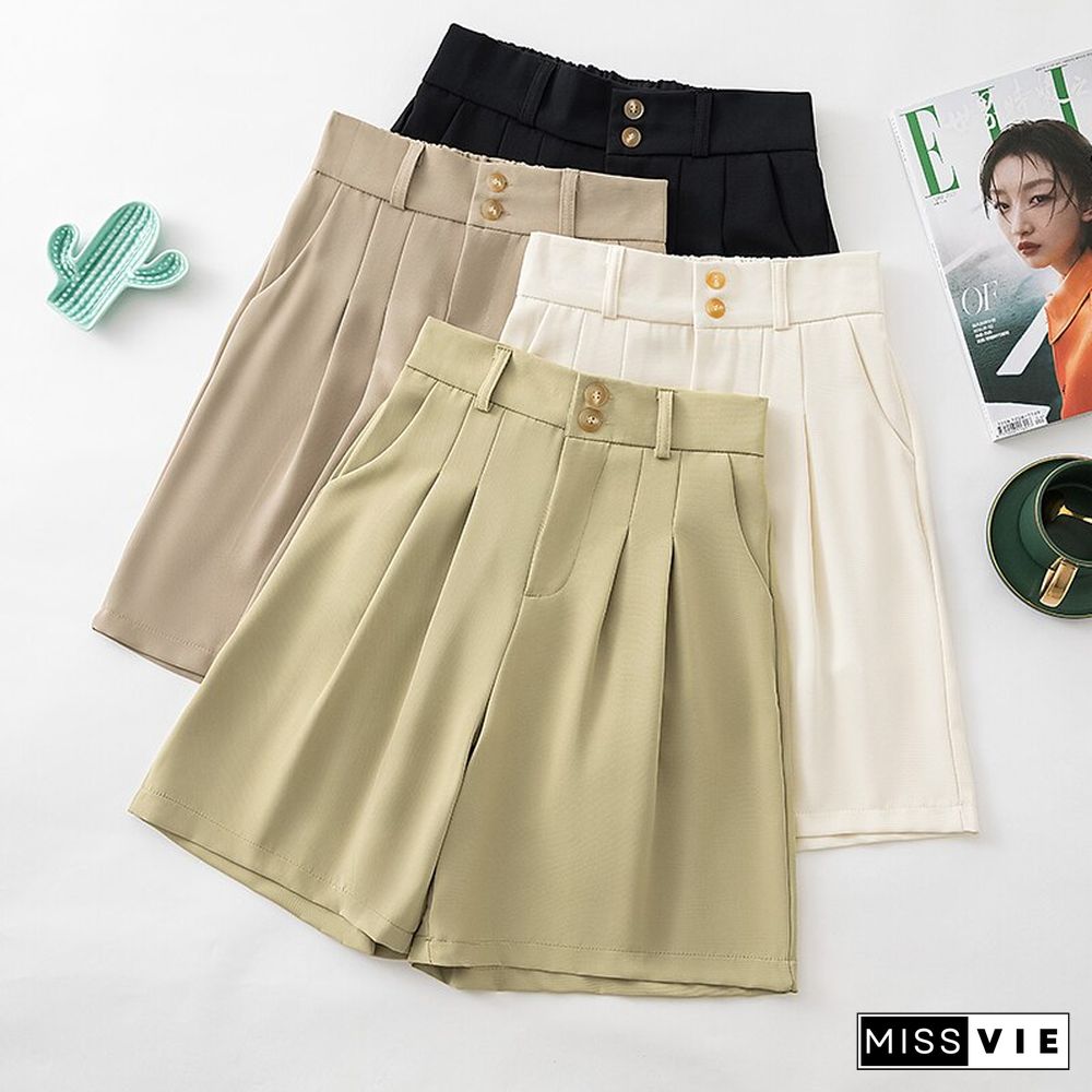 Fashion High Waist Solid Suit Shorts Summer Loose Casual Korean Woman Pants Elegant Elastic All-match Shorts For Lady Office New