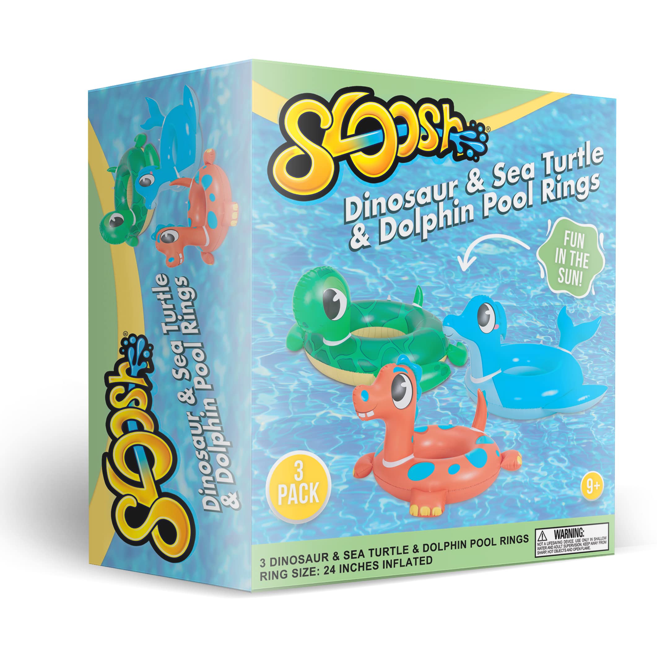 Clearance - Dinosaur & Sea Turtle & Dolphin Pool Rings, 3 Packs