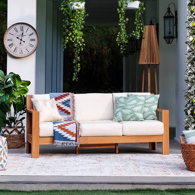 Logan Outdoor Teak Wood Sofa With Sunbrella Vellum Cushion Cambridge Casual