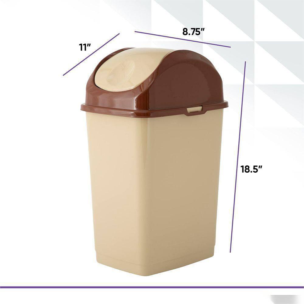 Dracelo 4.7 Gal. Trash Can Wastebasket with Swing Top Lid in Beige B00XLOVD6M