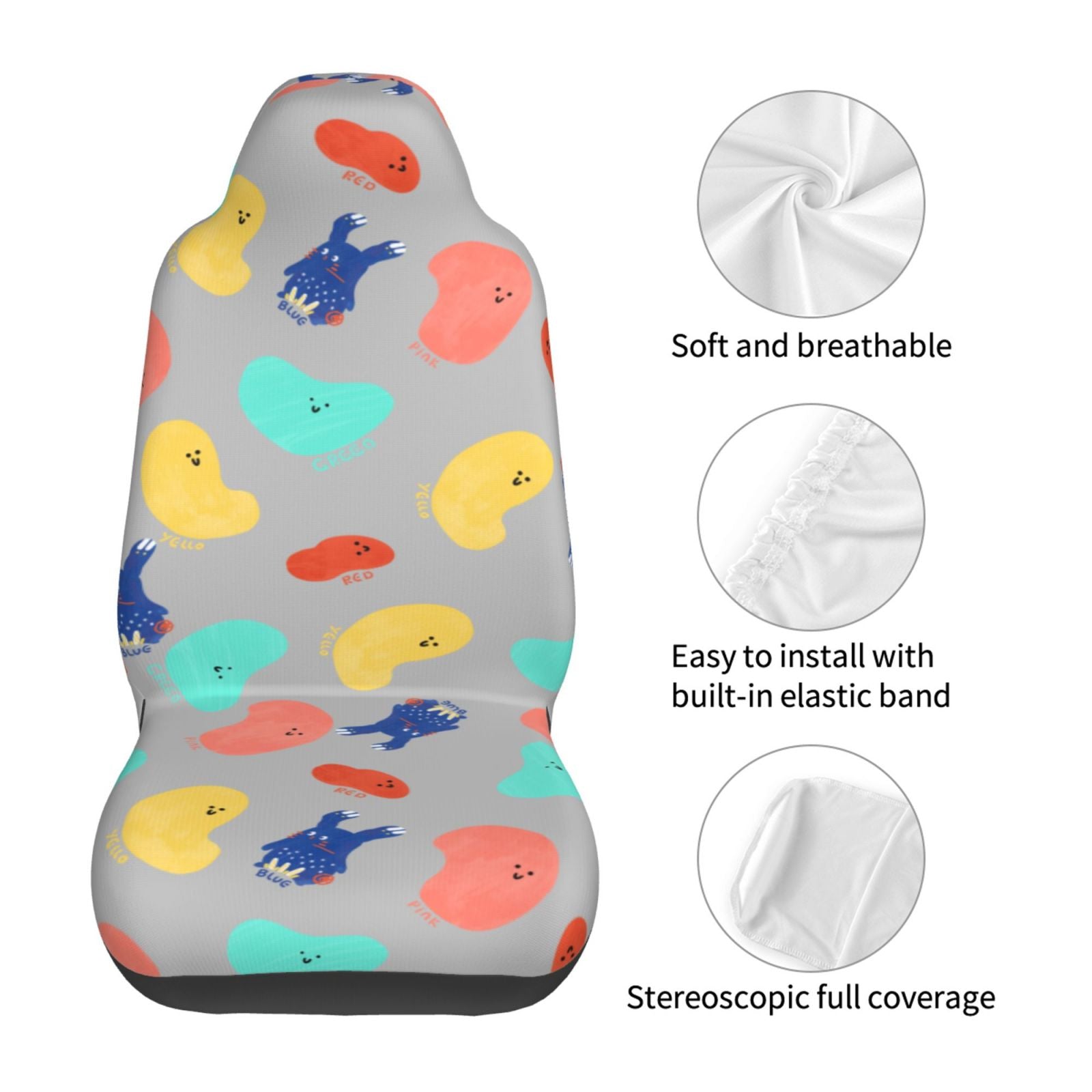 TEQUAN Front Seat Covers， Cartoon Graffiti Hand Painting Rabbit Pattern 2 Piece Car Seat Cover Fit Most Car SUV Truck Van