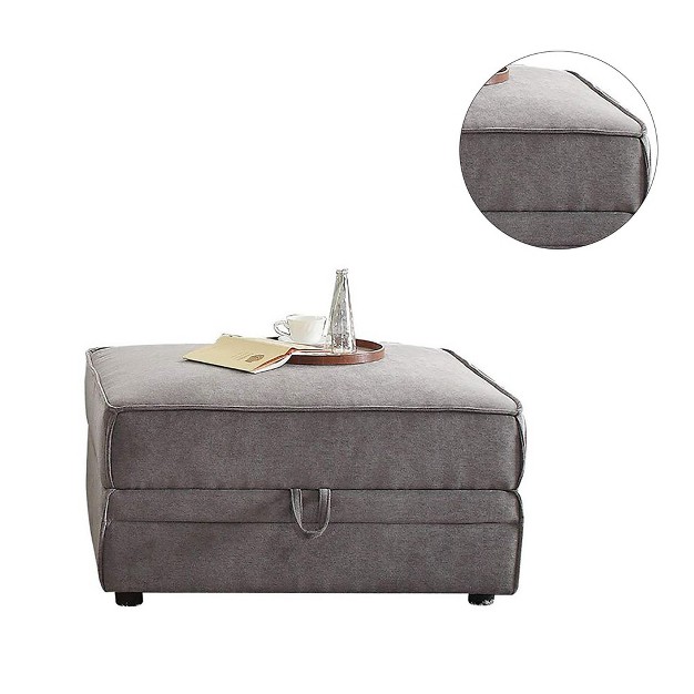 Simple Relax Velvet Ottoman With Storage In Gray