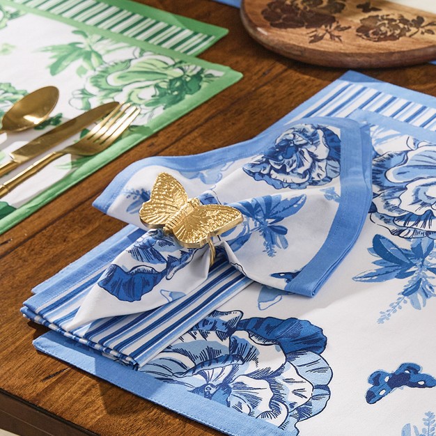 Patricia Heaton Home Blue Florals And Flitters Printed Napkin Set