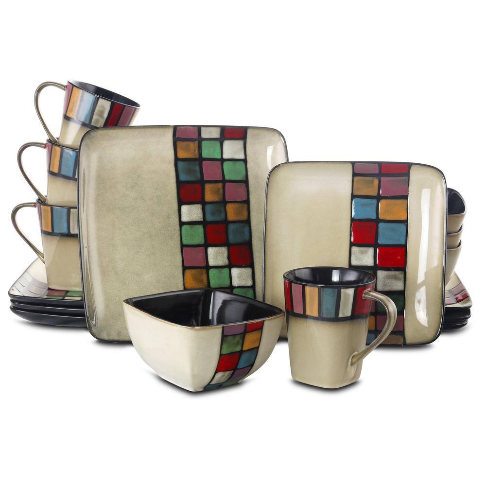 Elama Color Melange 16-Piece Contemporary Glaze Stoneware Dinnerware Set (Service for 4) 98597923M