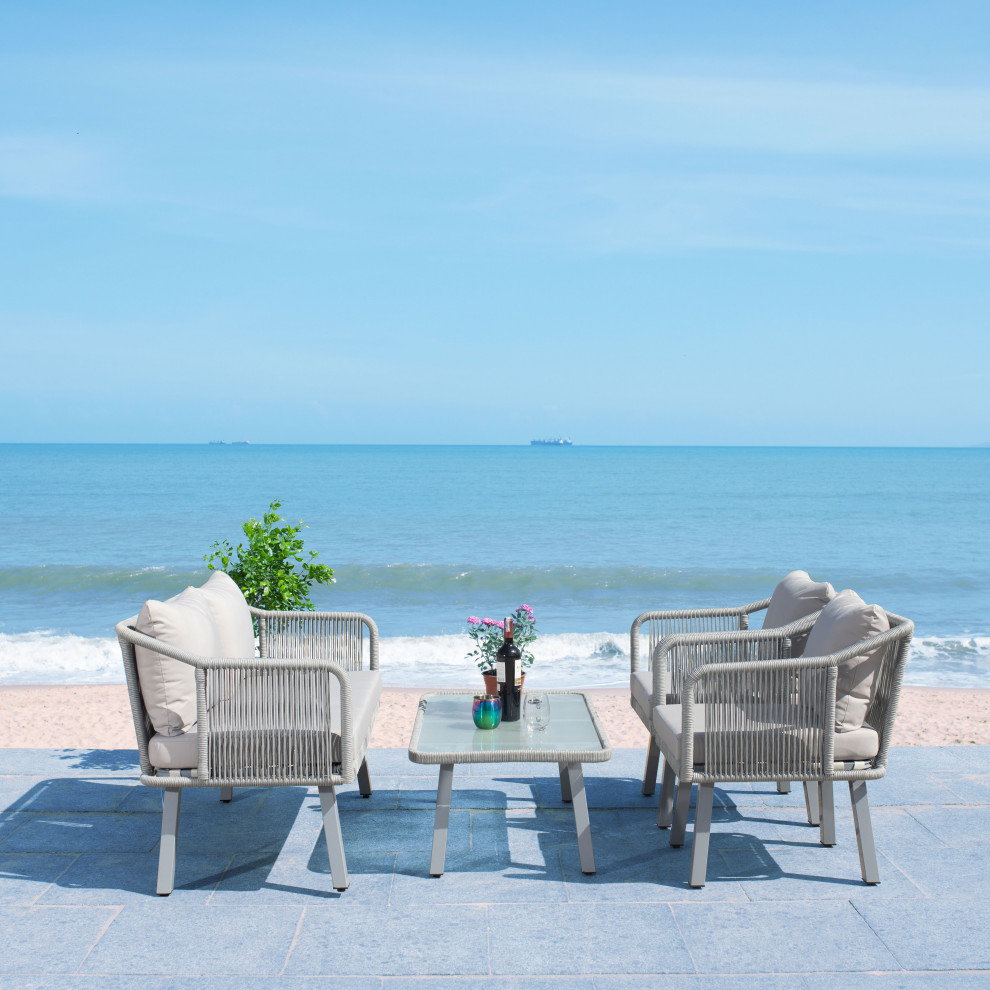 Torsla 4 Piece Rope Outdoor Living Set   Beach Style   Outdoor Lounge Sets   by Safavieh  Houzz