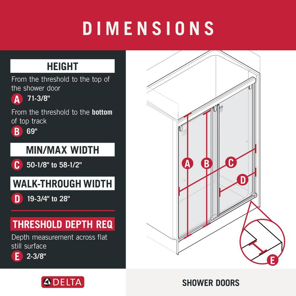 Delta Lyndall 60 x 71-12 in. Frameless Mod Soft-Close Sliding Shower Door in Nickel with 14 in. (6mm) Clear Glass SD3442215