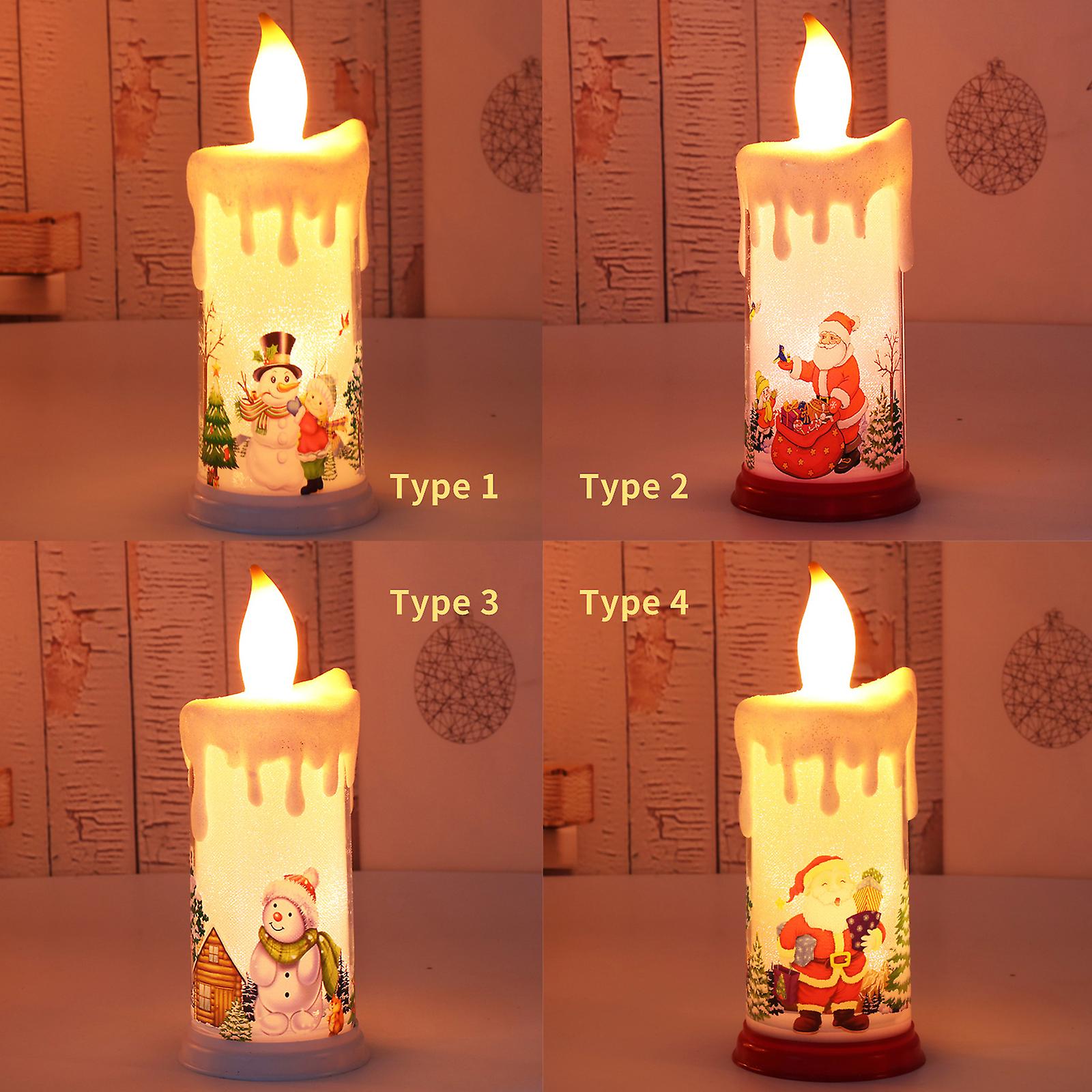 Type 2 Christmas Candlelight Warm White Flameless Candles With Snowman Santa Claus Pattern Battery Operated Xmas Night Light For Party Christmas Garde