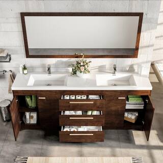 Eviva Lugano 84 in. W x 19 in. D x 34 in. H Double Bathroom Vanity in Rosewood with White Acrylic Top with White Sinks EVVN1900-8-84RSWD