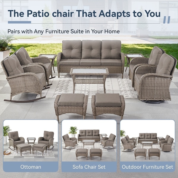 Gymojoy Patio Furniture Set PE Wicker Rocking Chairs and Side Table