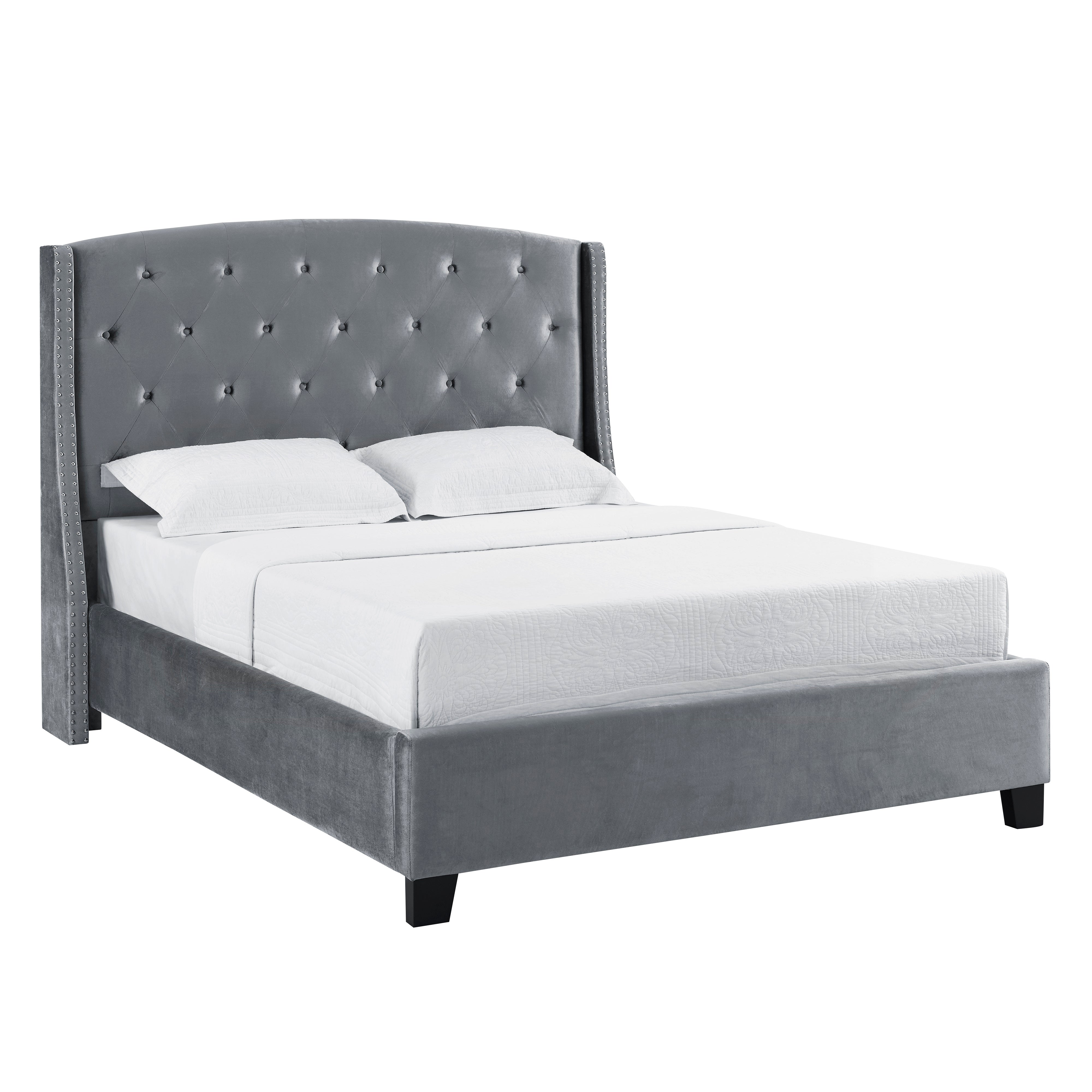 Roundhill Furniture Summit Contemporary Velvet Tufted Upholstered Bed, King, Gray