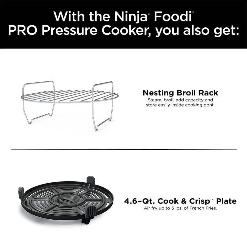 NINJA 65 qt Electric Stainless Steel Pro Pressure Cooker  Air Fryer with Nesting Broil Rack