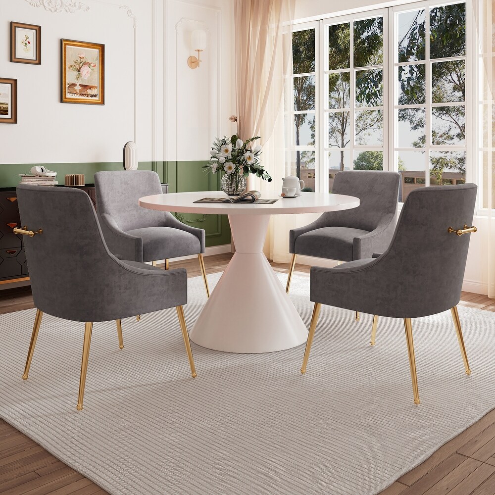 Clihome 5 Piece High Gloss White Table with Velvet Chair Dining Set