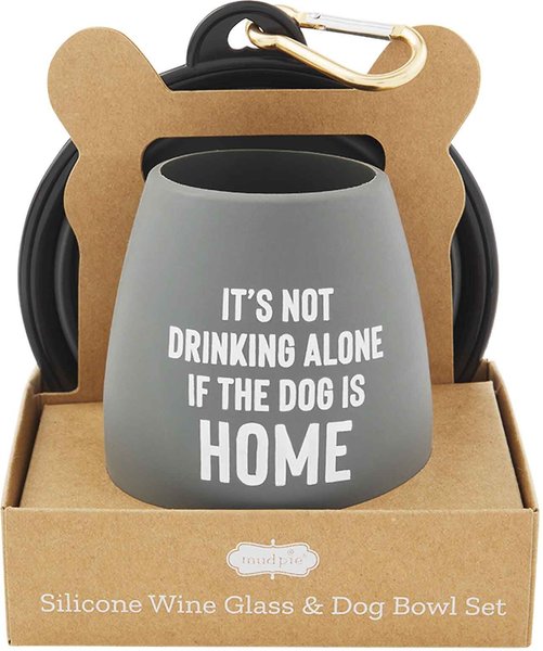 Mud Pie Wine Glass and Collapsible Silicone Dog Bowl Set