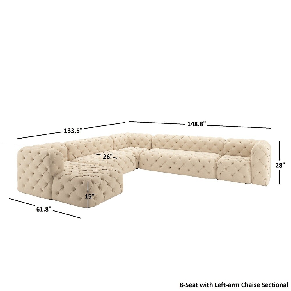 Knightsbridge II Beige Linen Tufted Chesterfield Modular U Shape with Chaise Sectional by iNSPIRE Q Artisan