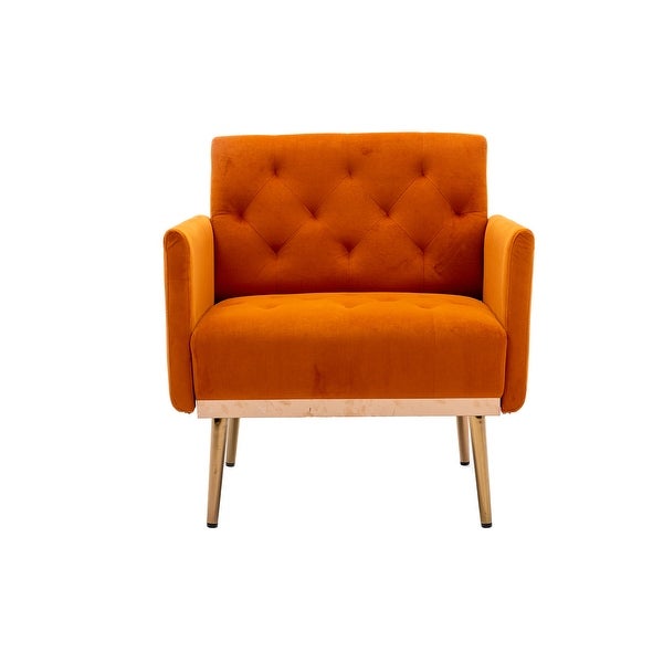 Modern Accent Leisure Chair with Tufted Cushion BackandSeat， Flared Arms and Tapered Rose Golden Legs