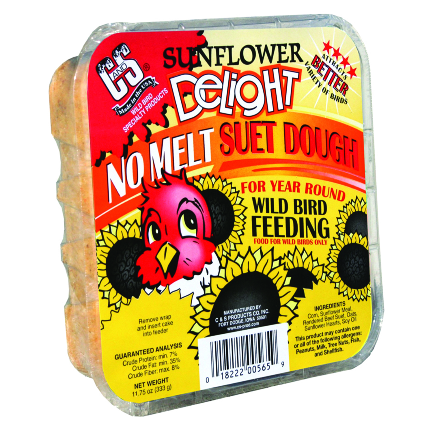 CandS Products Sunflower Delight Assorted Species Beef Suet Wild Bird Food 11.75 oz