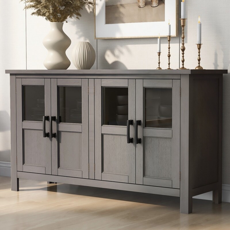 Retro Storage Cabinet Sideboard with Adjustable Shelf  Accent Cabinet with Metal Handles   4 Doors  Buffet Cabinets for Hallway