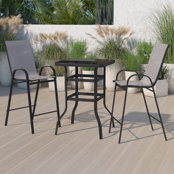 3 Piece Outdoor Glass Bar Patio Table Set with 2 Barstools - Overstock - 32292022