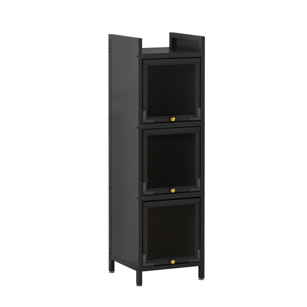 Modern Three tier Glass Door Cabinet with Featuring Four tier Storage Storage Cabinet