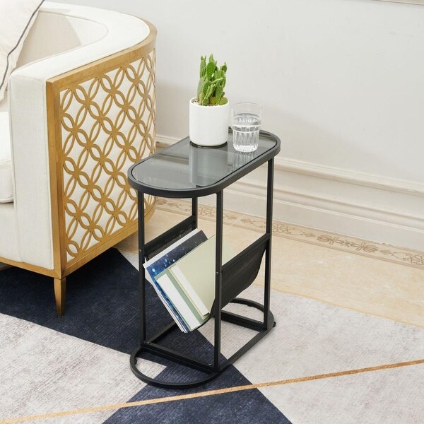 Set of 2 Small Side Tables With Magazines Organizer Storage Space