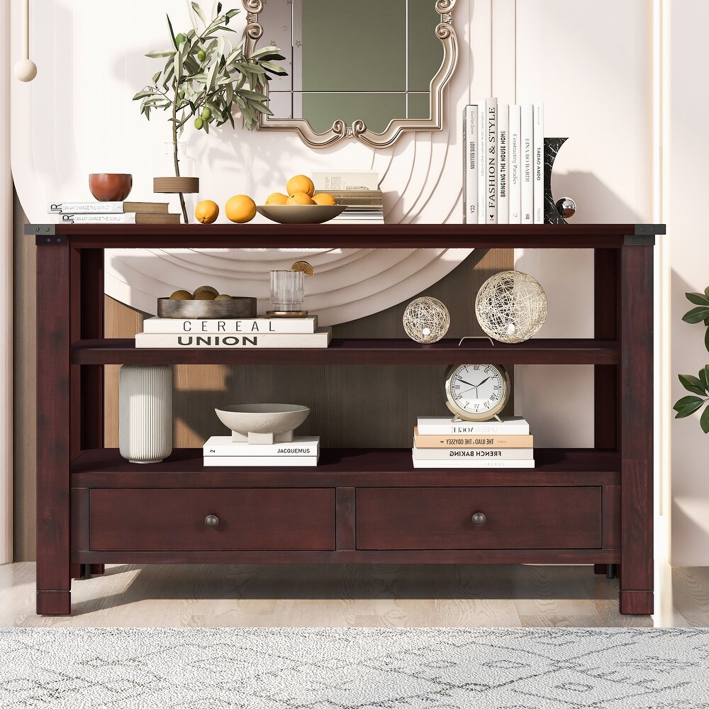 Console Table Sofa Table with 2 Drawers and 2 ShelvesWhite