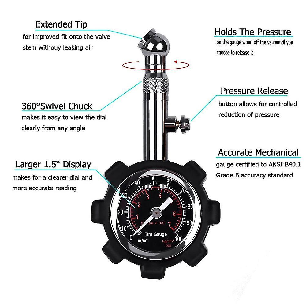 High Accuracy Tire Pressure Gauge Black 100 Psi For Accurate Car Air Pressure Tyre Gauge For Car Truck And Motorcycle