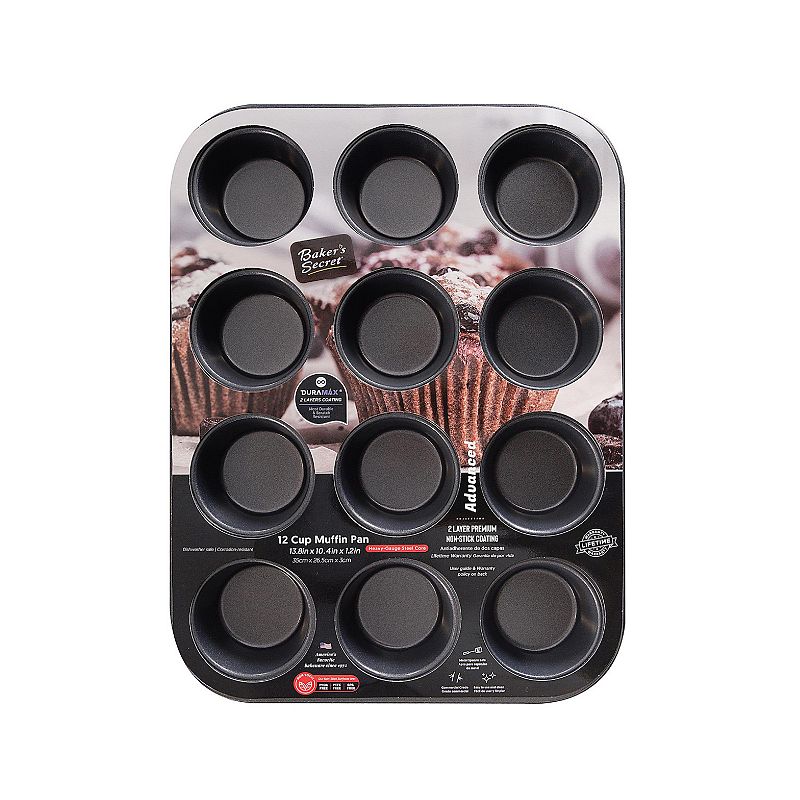 Baker's Secret Non-stick 12 Cup Muffin Pan 11x15.7 Advanced Collection Carbon Steel