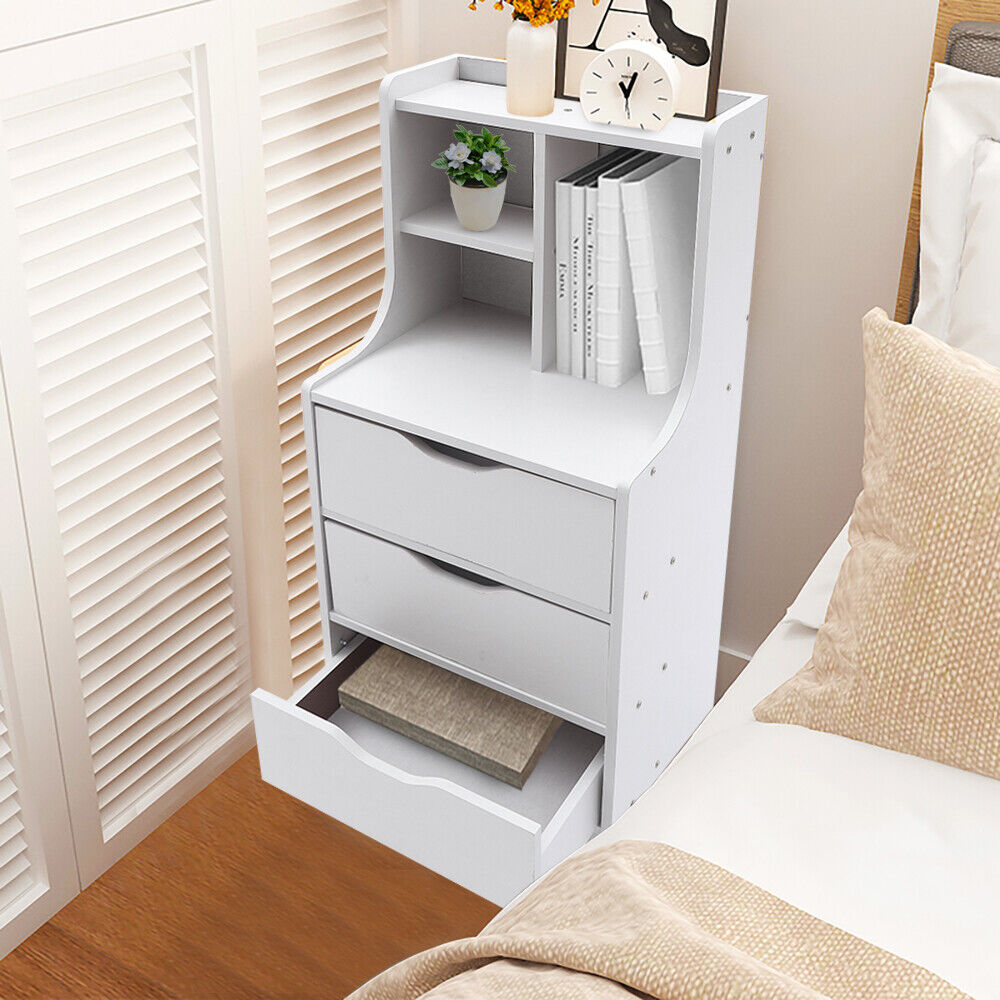 MIDUO Modern Nightstand with 3 Drawers Bedside Table Home Storage Chest Warm White Dresser