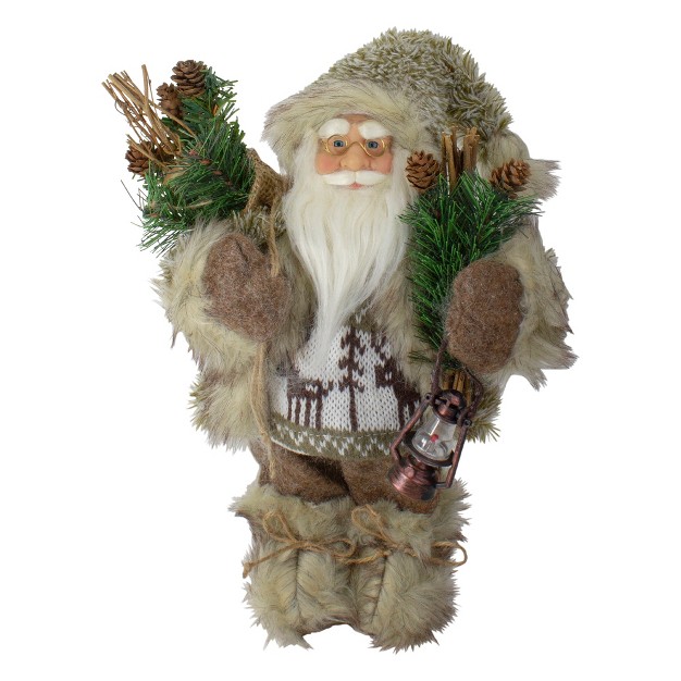 Mountain Santa Dressed In Plush Brown Coat And Fur Boots Christmas Figure