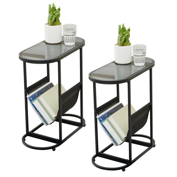 Set of 2 Small Side Tables With Magazines Organizer Storage Space