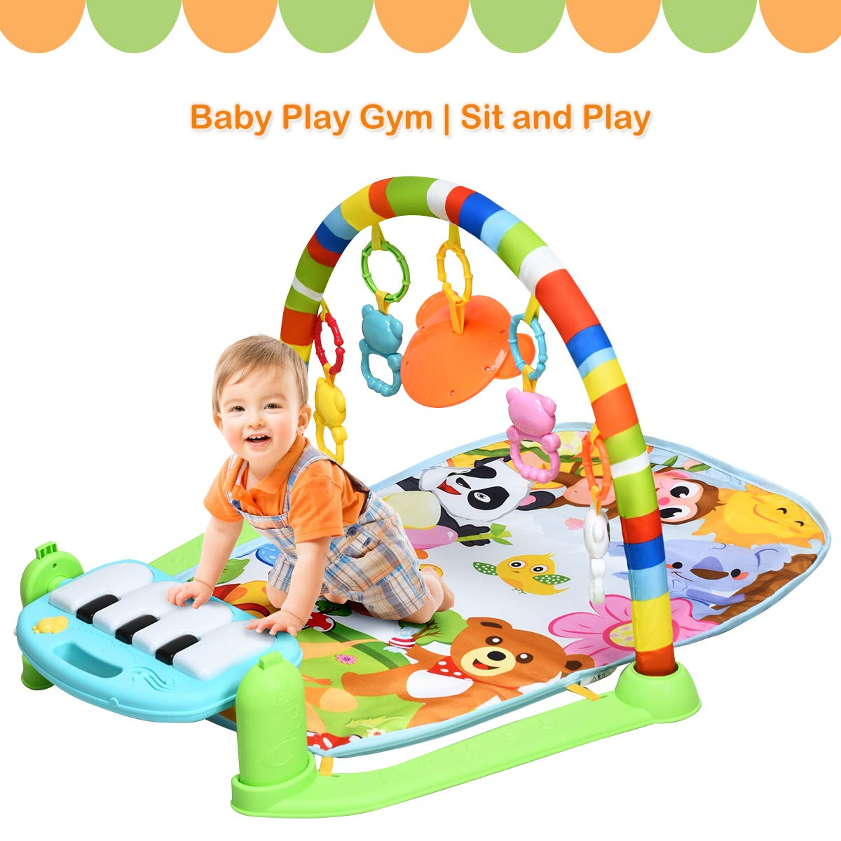 Baby Play Mat, Kick and Play Gym with Detachable Piano