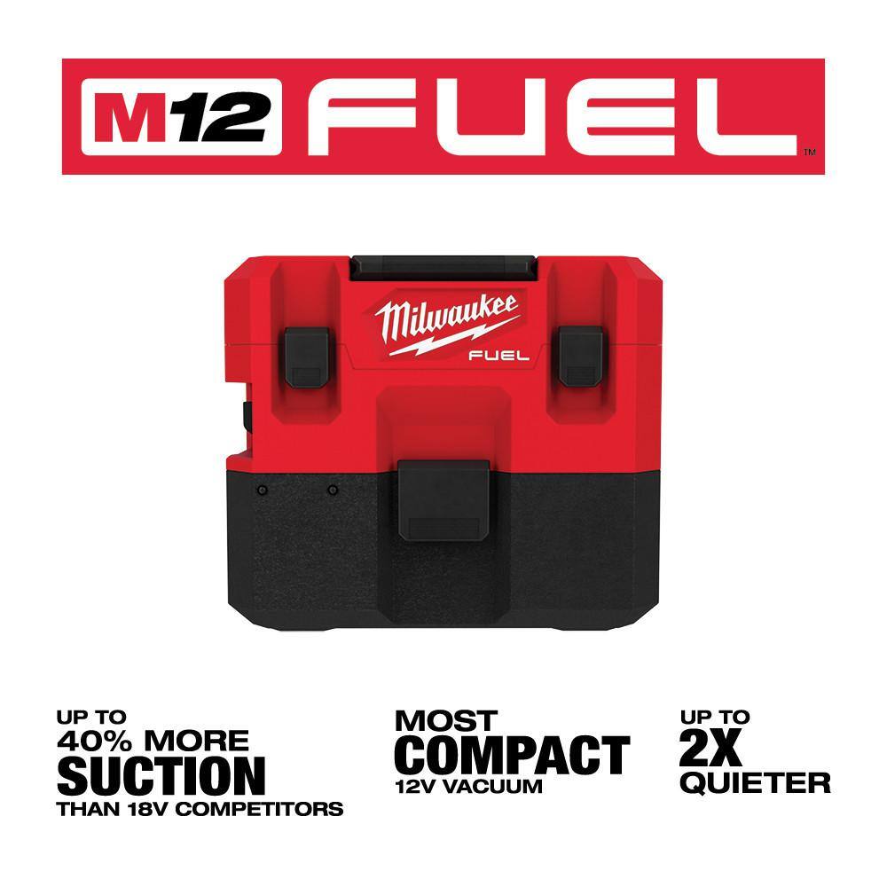 MW M12 FUEL Cordless 1.6 Gal. WetDry Vacuum with AIR-TIP 1-14 in. - 2-12 in. (2-Piece) Cross Brush and Crevice Kit 0960-20-49-90-2035-49-90-2023