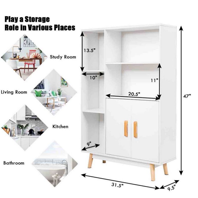 Hivago Free Standing Pantry Cabinet with 2 Door Cabinet and 5 Shelves