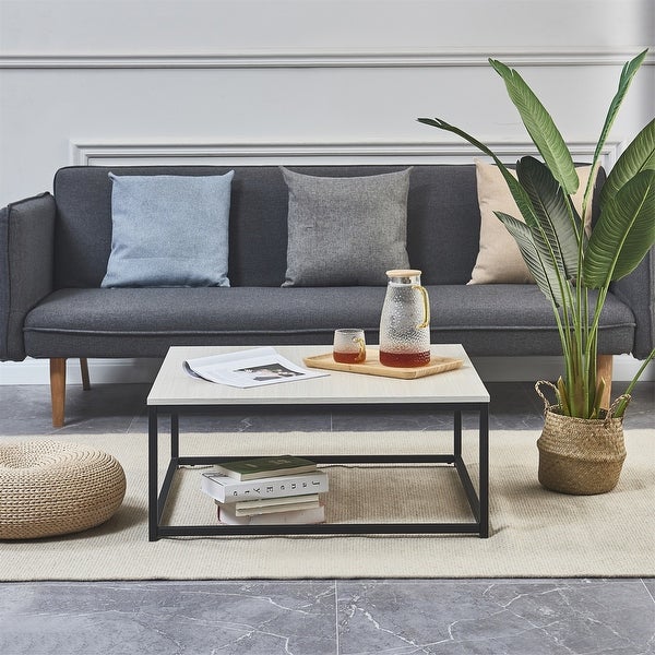 Coffee Table for Living Room Sturdy Wood and Metal Cocktail Table， Beige