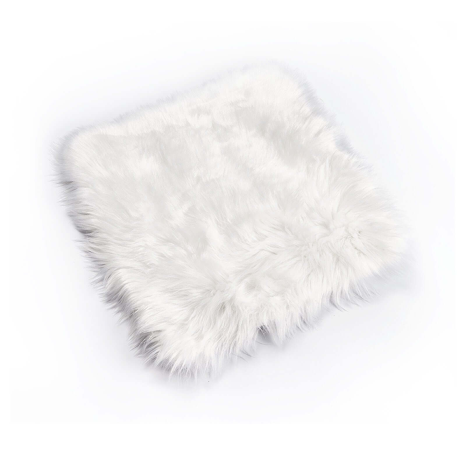 Soft White Faux Sheepskin Fur Square Seat Cushion Cover, Small Shag Area Rug 20